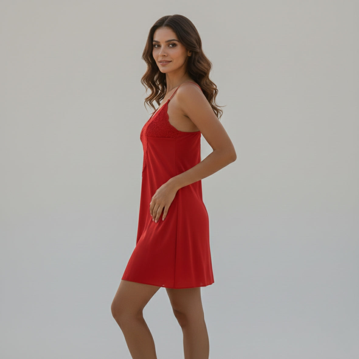 Lace V-Neck Lycra Cotton Nighty