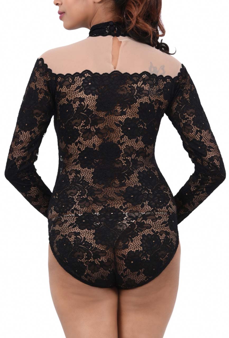 Obsidian Grace Full Sleeve Lace Choker Bodysuit
