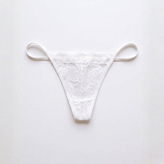 Women White Floral Mesh Lace Free Size String Thong Panty
