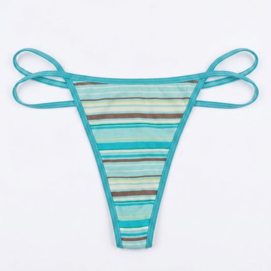 Women Aqua Striped Double String Thong Panty
