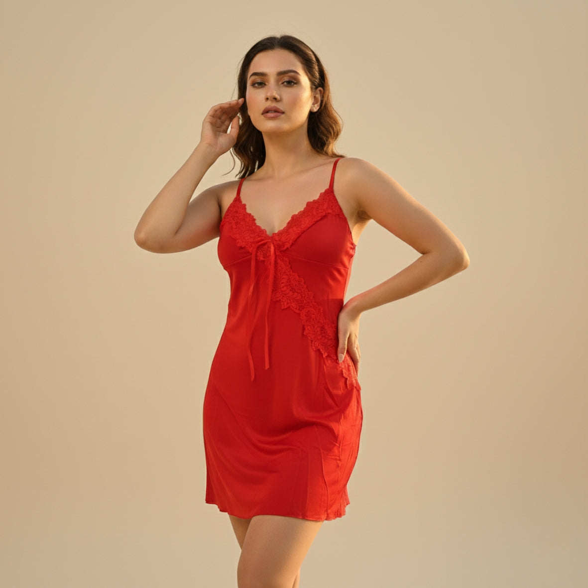 Blush V-Neck Lycra Cotton Bridal Night Dress
