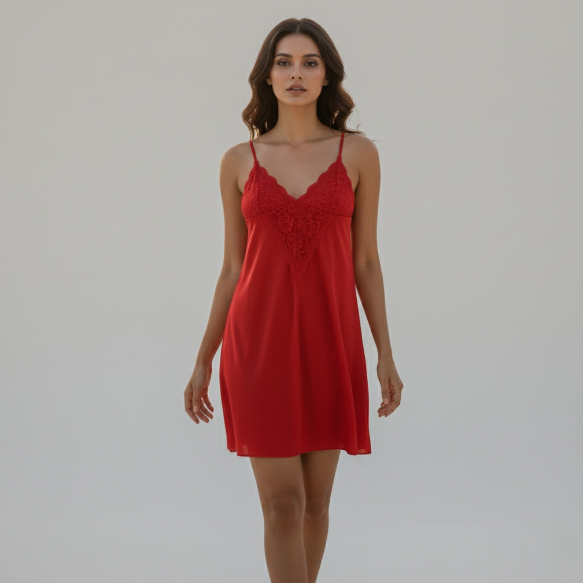 Lace V-Neck Lycra Cotton Nighty