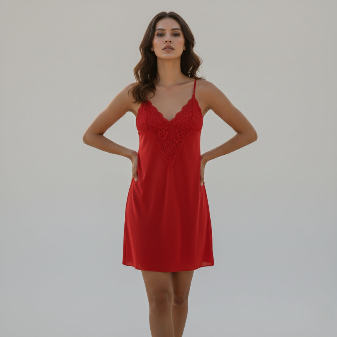 Lace V-Neck Lycra Cotton Nighty