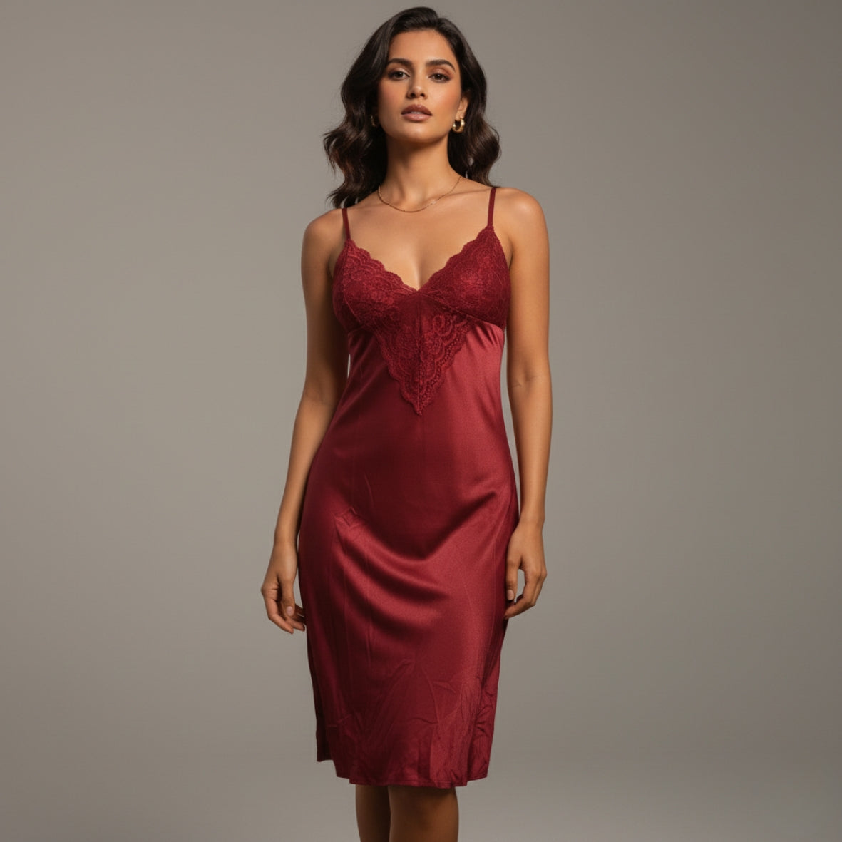 Lace V-Neck Lycra Cotton Nighty