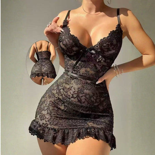 Black Netted Sequin Fancy Nighty Dress