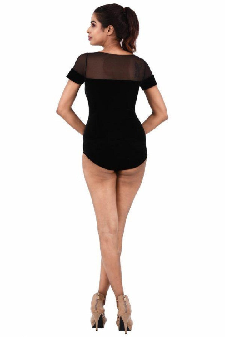 Noir Velvet Mesh Yoke Bodysuit
