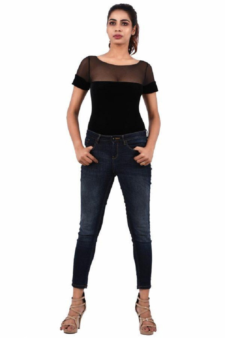 Noir Velvet Mesh Yoke Bodysuit