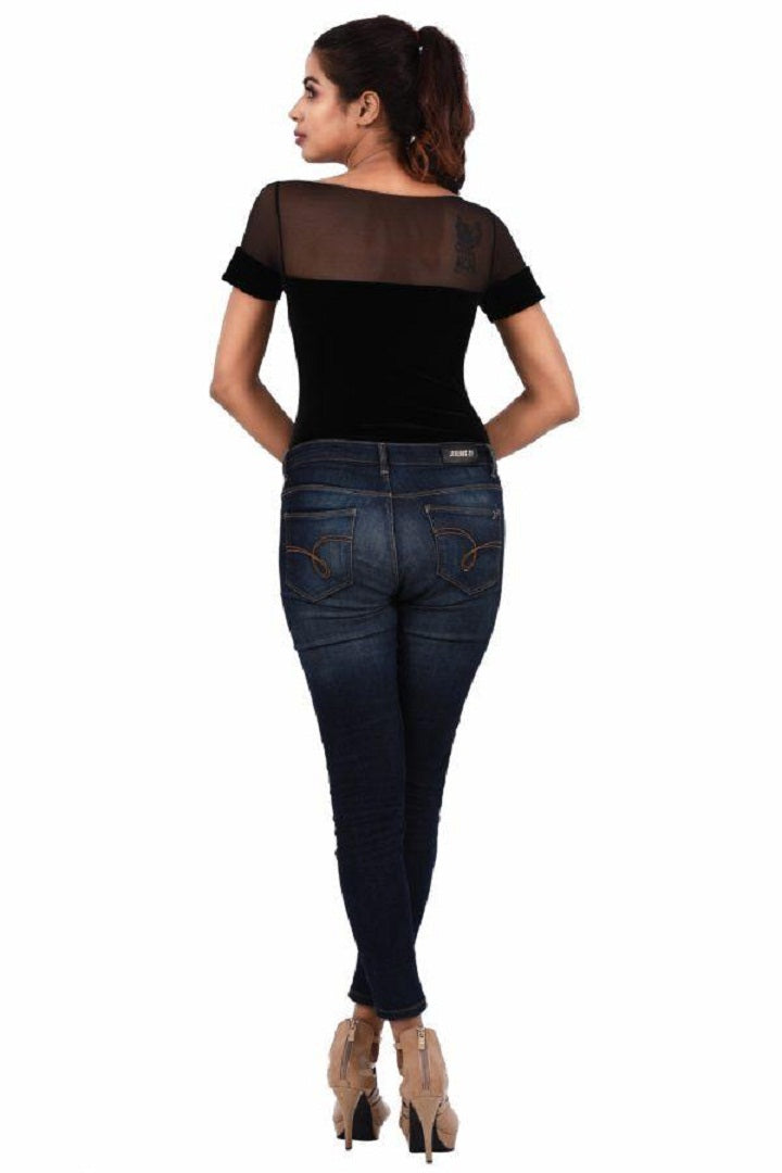 Noir Velvet Mesh Yoke Bodysuit
