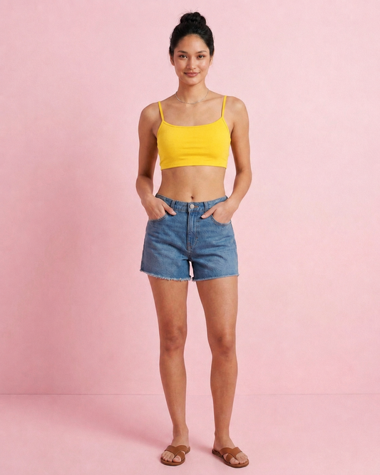 Yellow Padded Tube Bralet – Hosiery Cotton | Detachable Straps & Pads