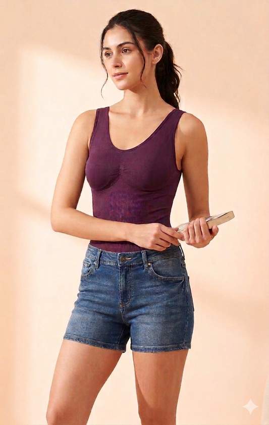 Wine Ribbed Round-Neck Camisole Top