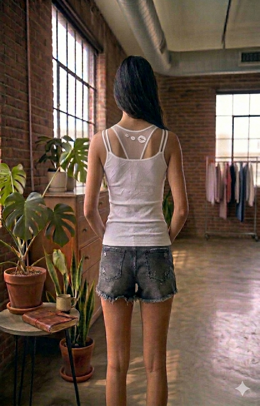 White Ribbed Double Strap Camisole