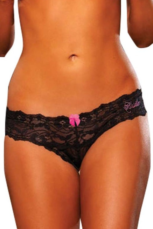 Hustler Black Lace Crotchless Thong