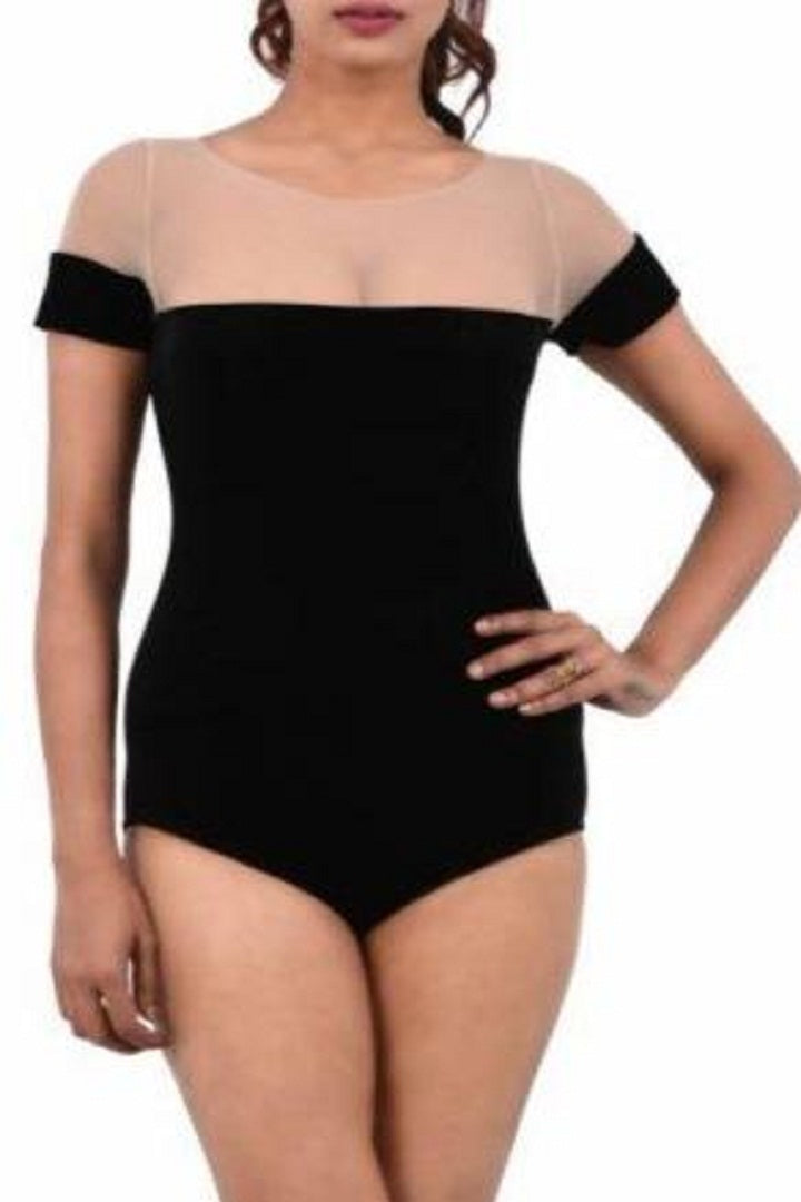 Velvet Noir Mesh Yoke Sculpting Bodysuit