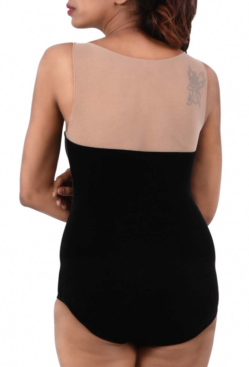 Velvet Muse Beige Net Plunge Bodysuit