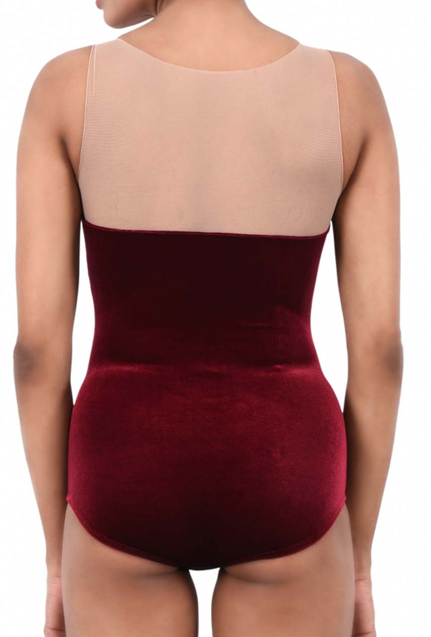 Velvet Rouge Beige Net Plunge Bodysuit
