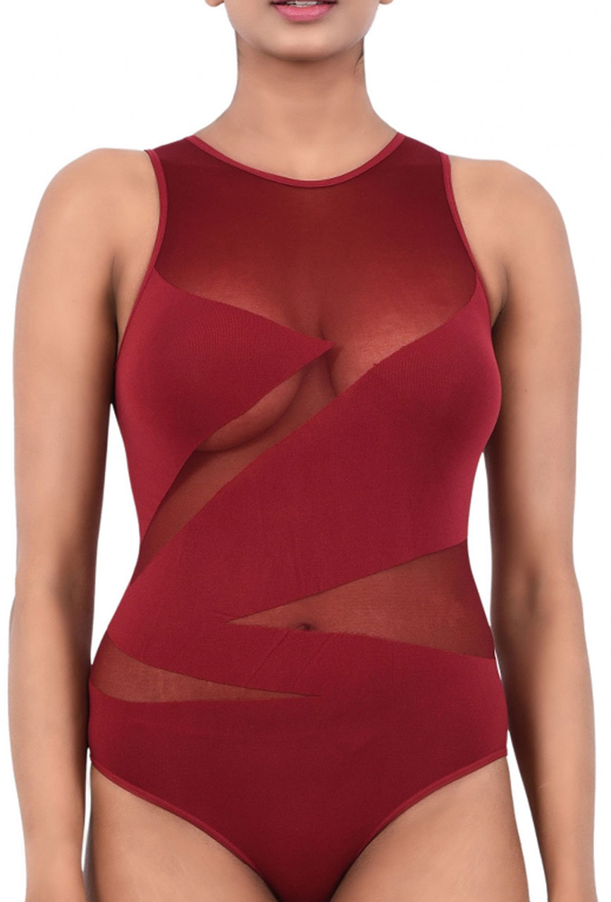 Exotic Maroon Mesh Bodysuit
