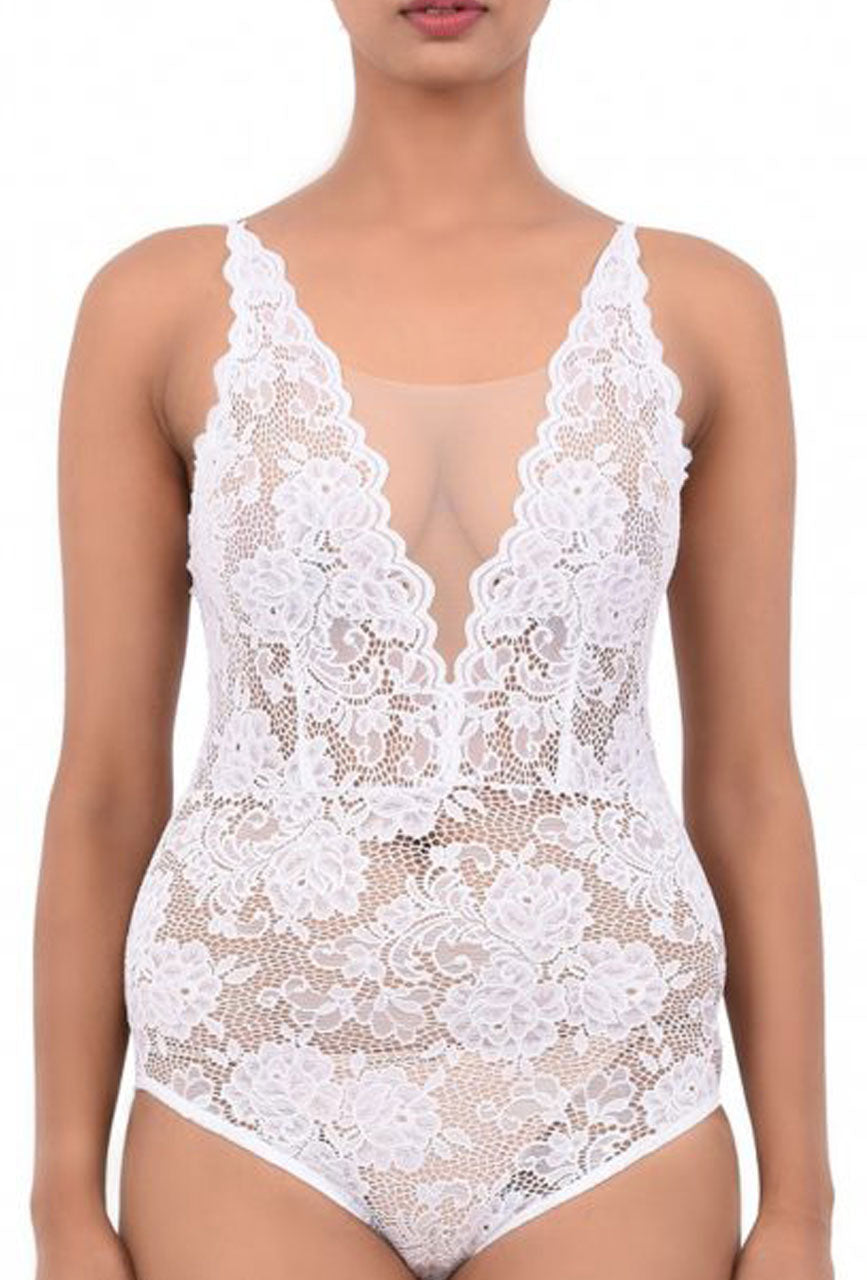 Celeste Plunge Lace Bodysuit with Criss Cross Back