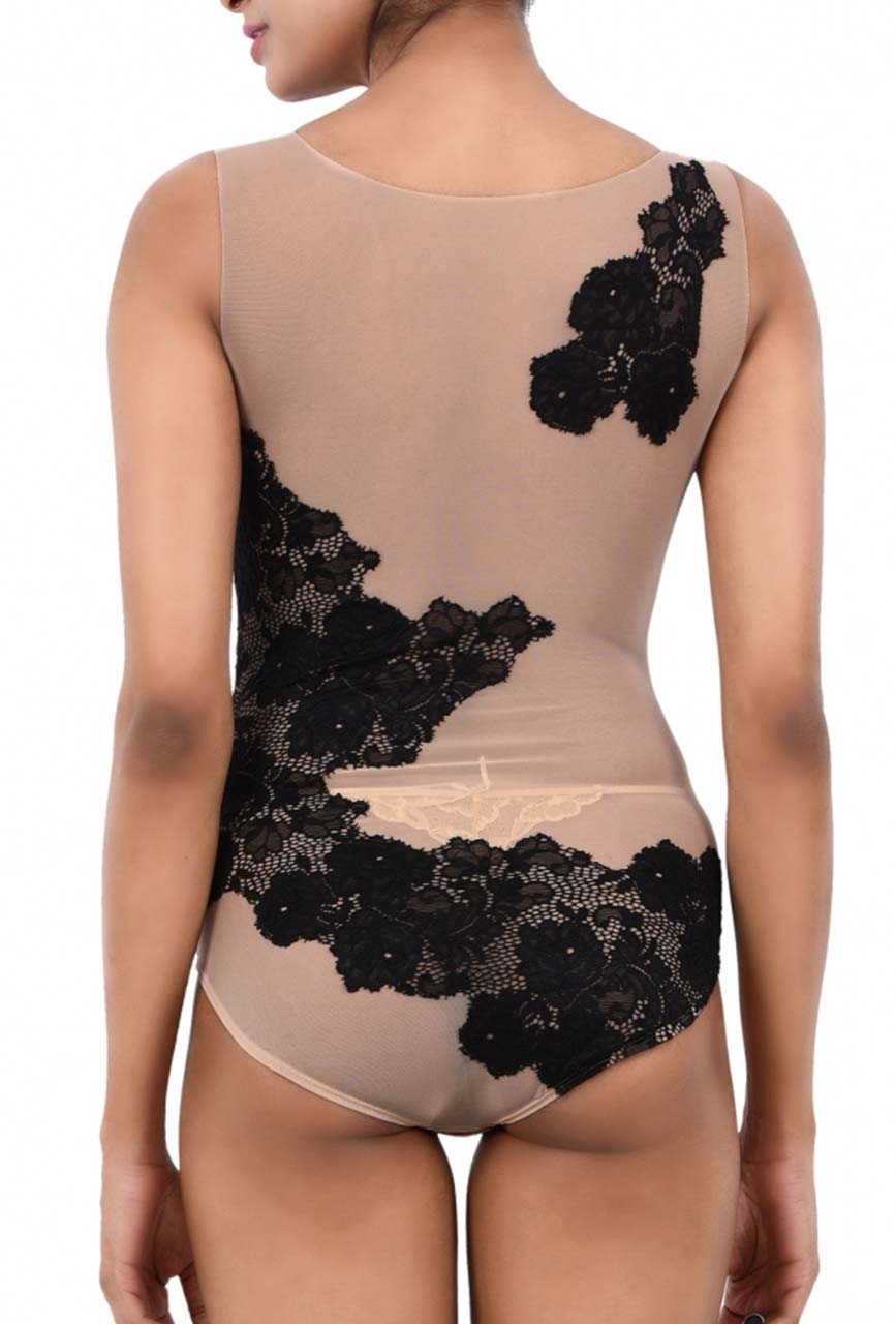 Noir Aura Lace & Mesh Sculpting Bodysuit
