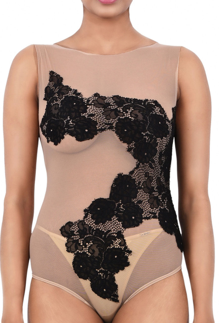 Noir Aura Lace & Mesh Sculpting Bodysuit