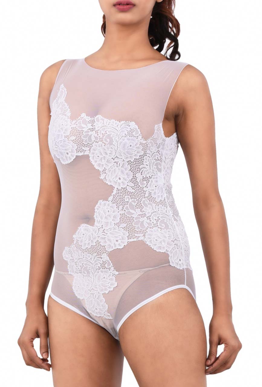 Ivory Muse Lace & Mesh Sculpting Bodysuit