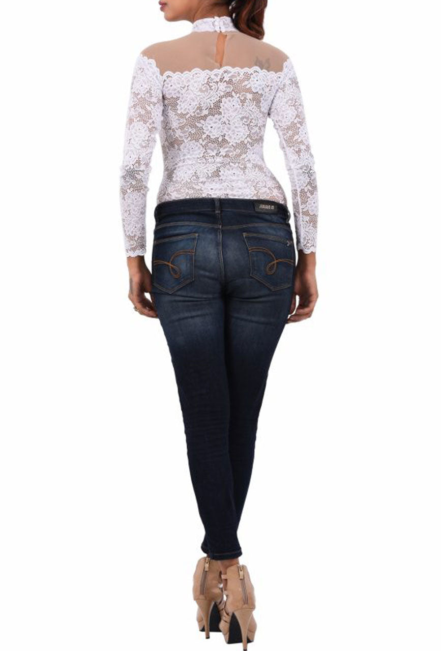Ivory Fleur Lace Bodysuit with Sheer Mesh Yoke
