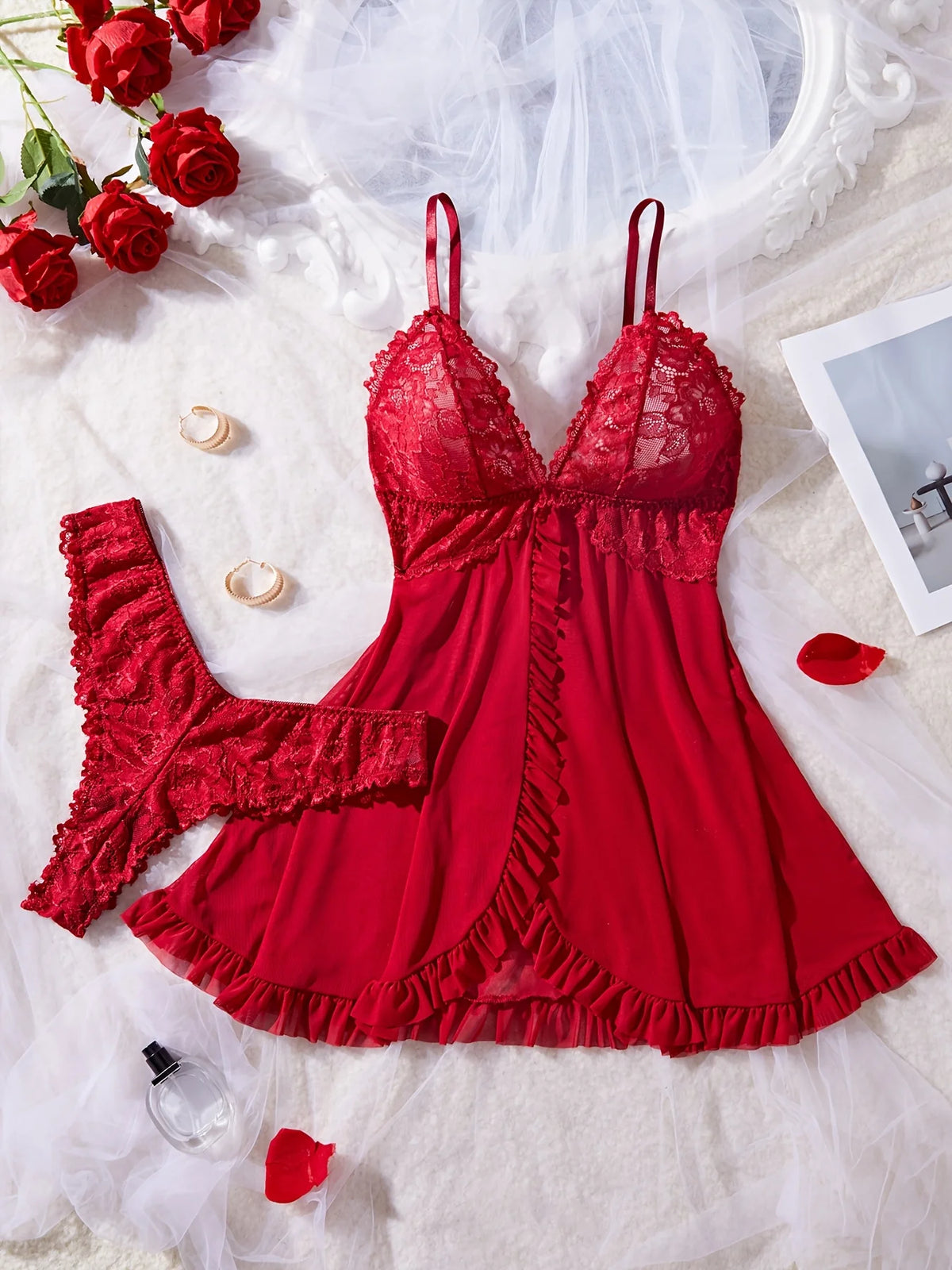 Red Lace Nightdress Set