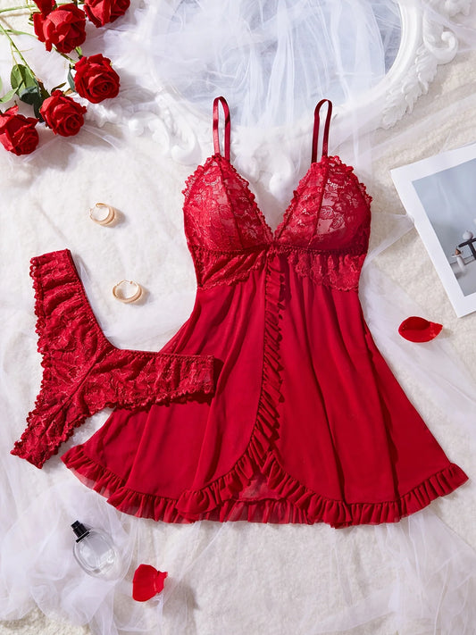 Red Lace Nightdress Set