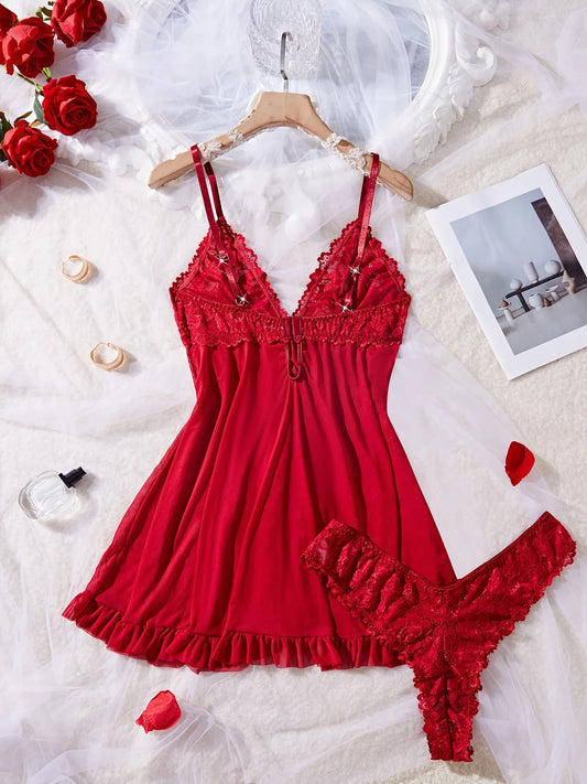 Red Lace Nightdress Set