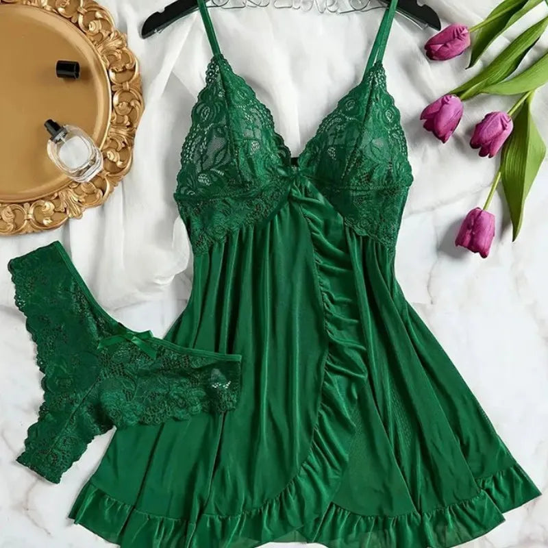 Red Lace Nightdress Set