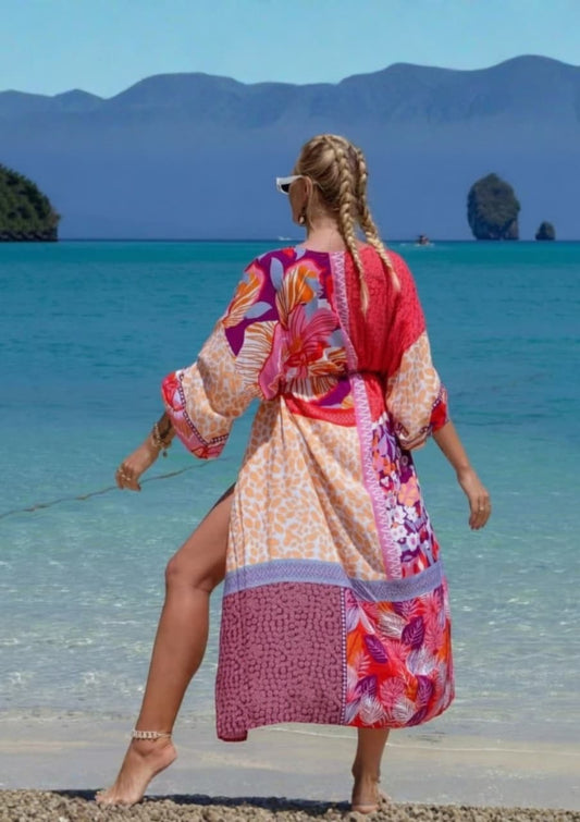Sunset Mosaic Rayon Long Beach Cover Up