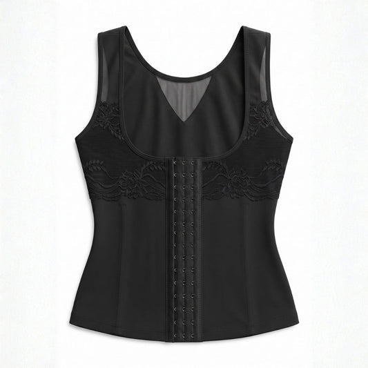 Women’s Shapewear Tank Top with Hook-and-Eye Front Closure and Lace Detailing